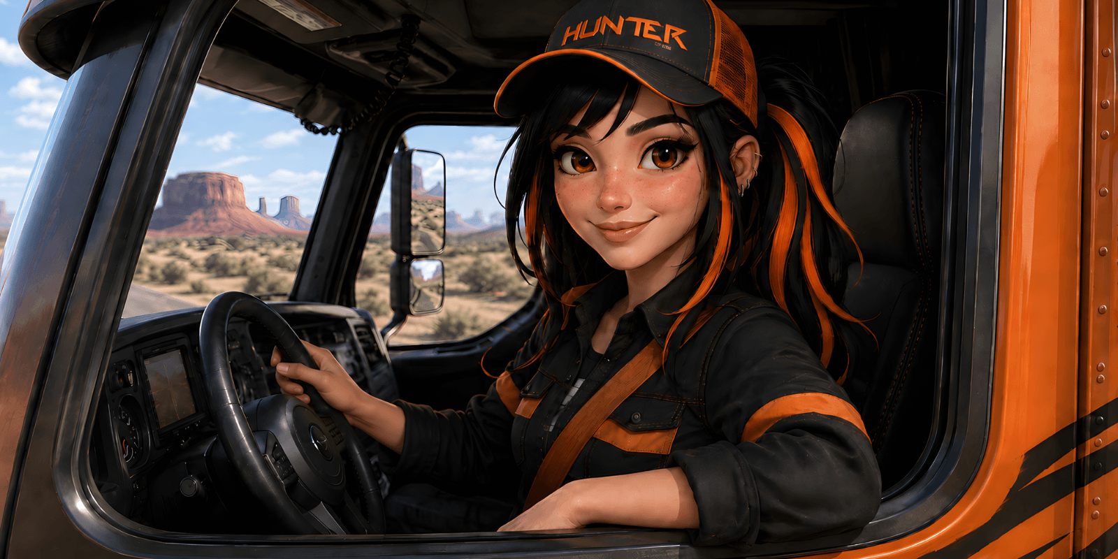 Hunter.FM tocando no rádio da cabine do Euro Truck Simulator 2